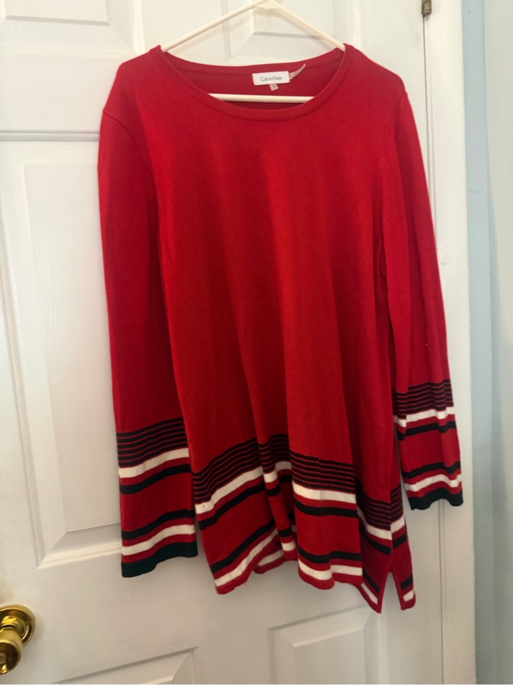 Calvin Klein Red Striped Tunic Sweater Women’s XL Long Sleeve